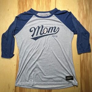 Baseballism Mom 3/4 Sleeve Women's‎ XXL Shirt Gray Blue